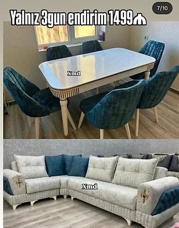 mətbəx ucun masa: Mebel dəsti – mətbəx/stol dəsti və künc divan - Yemək masası: mərmərə — 1