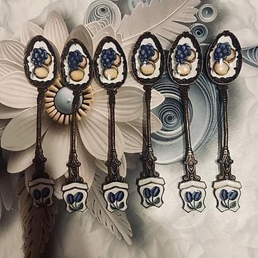Vintage dekorativ çay qaşıqları dəsti – 6 ədəd - Material: metal — 1