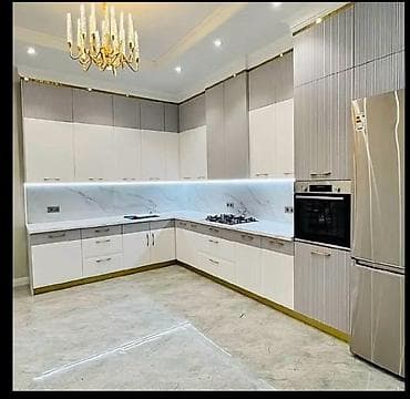 Mətbəx mebeli dəsti – müasir “L” planlaşdırma - Dizayn: ağ və açıq