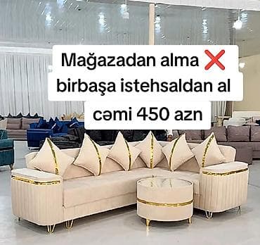 kunc divanları 2020: Künc divan dəsti – krem rəngli, qızılı dekor detalları ilə. - — 1