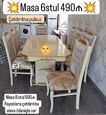 transformer stol: Qonaq otağı üçün, Yeni, Açılmayan, Dördbucaq masa, 6 stul — 1