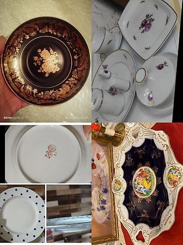 Nelbeki 6 edədi 15 qədimi farfor dest 45 qədimi boşqab 12 edədi 35