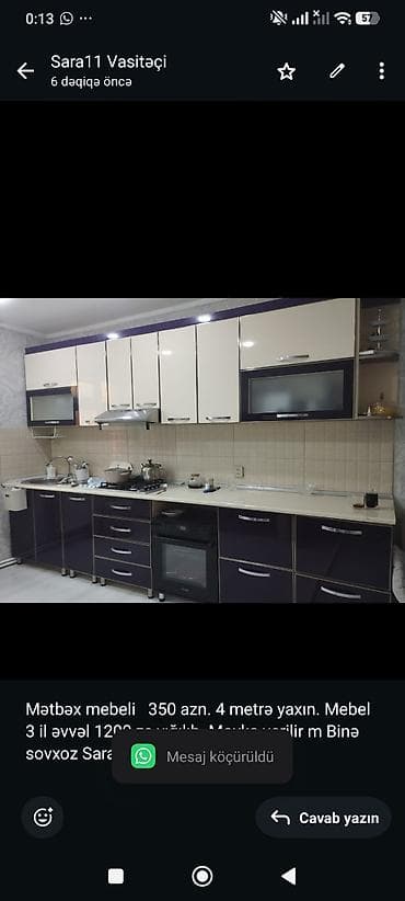 Mətbəx mebeli 350 azn. 4 metrə yaxın. Mebel 3 il əvvəl 1200 ze — 1