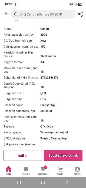 iphone x xirdalan: Printer 3-ü 1-də (çap, skan və surətçıxarma)Texnologiya: Lazer çap (A4 — 5