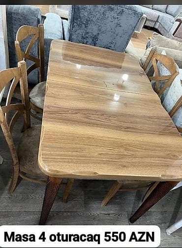Mətbəx üçün, Yeni, Açılmayan, Dördbucaq masa, 4 stul
