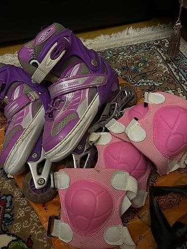 idman doseyi: Uşaq üçün bənövşəyi rəngdə inline təkərli konkisət dəsti — 2