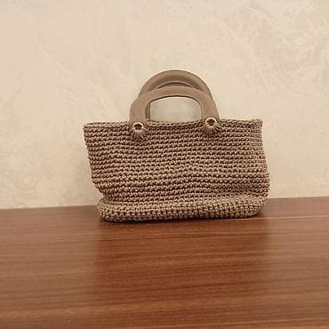 Сумки: Tok rəngdə əl işi toxunma qadın çantası. - Material: qalın, möhkəm — 3
