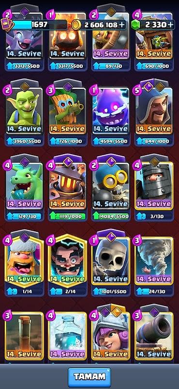 Clash royale hesabı. Hesabda 2 milyon altın və 2 min elmas var — 7
