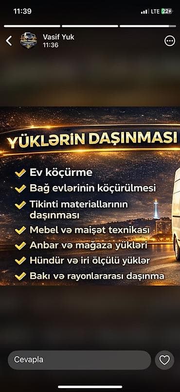 Yüklərin daşınması xidməti - Ev köçürmə - Bağ evlərinin köçürülməsi -