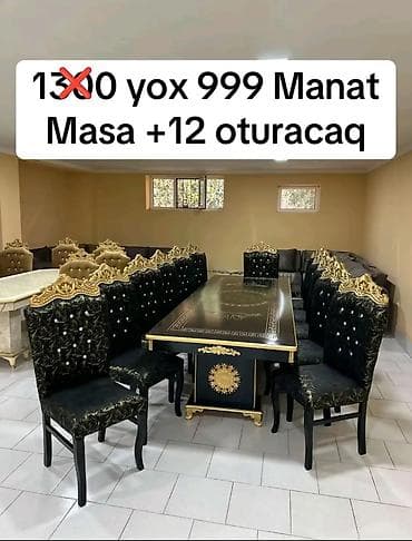 qara sam: Qonaq otağı üçün, Yeni, Açılmayan, Dördbucaq masa, 12 stul — 1