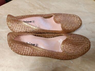 домашние женские тапочки балетки: Qızılı rəngli, parıltılı qadın baletkaları - Model: Fashion — 3