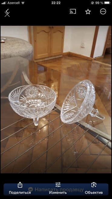 konfet qabi: Хрустальная ваза с крышкой в подарочной коробке с бантиком Произведено — 3