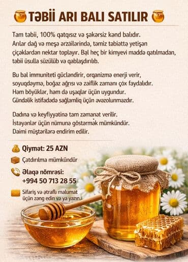 Şirniyyat məhsulları: Təbii arı balı - 100% təbii, qatqısız və şəkərsiz kənd balı - Arılar — 1