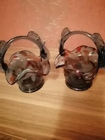 Вазочки советского производства из цветного стекла. Пара 15 азн