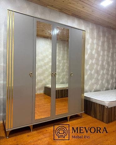 madeyra paltar dolabi: Yeni, 4 qapılı, Güzgülü, Boz, Digər material, Açılan, Düz dolab — 1