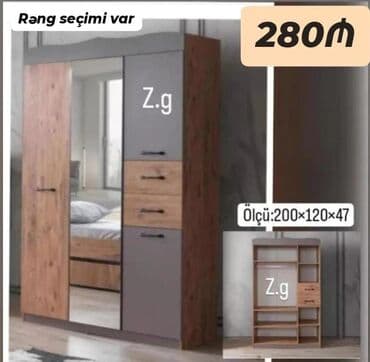 спални мебеллар: Açılan, 3 qapılı Düz dolab, Qarderob, paltar dolabı — 1
