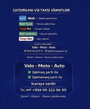 Sifarişlə əl işləri: ✨ WOLT & BOLT FOOD & YANGO PRO ilə KURYER İŞİ! ✨ 🚀 Sürətli — 1