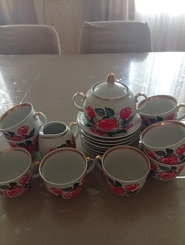 caydan: Çay dəsti, rəng - Ağ, Farfor, 9 nəfərlik, SSRİ — 2