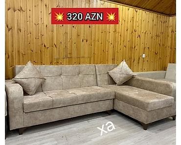 Künc divan – bej rəngli, L formalı model - Rahat oturma üçün geniş