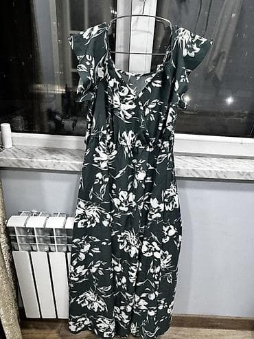 Jiletlər: Qadın donu – maxi uzunluqda, qara-yaşıl fon üzərində ağ floral — 2