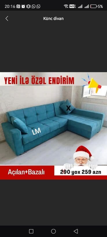 честер диван: Künc divan, Yeni, Açılan, Bazalı, Nabuk, Ödənişli çatdırılma — 1