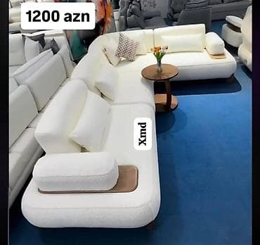 lalafo kunc divanlar: Müasir dizaynlı L formalı yumşaq künc divan. - Rəng: ağ/krem tonları — 1