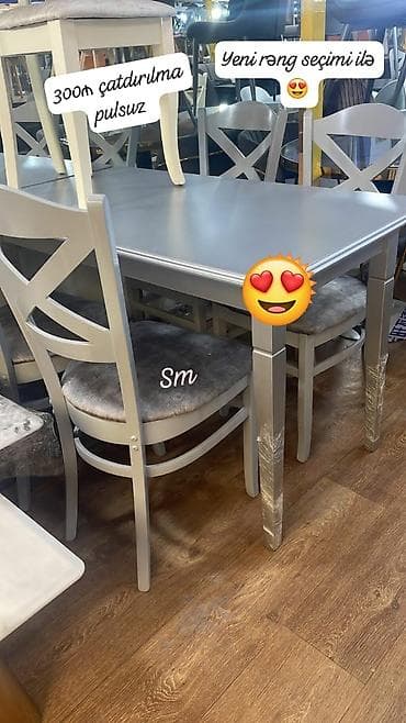 Mətbəx üçün, Yeni, Dördbucaq masa, 4 stul