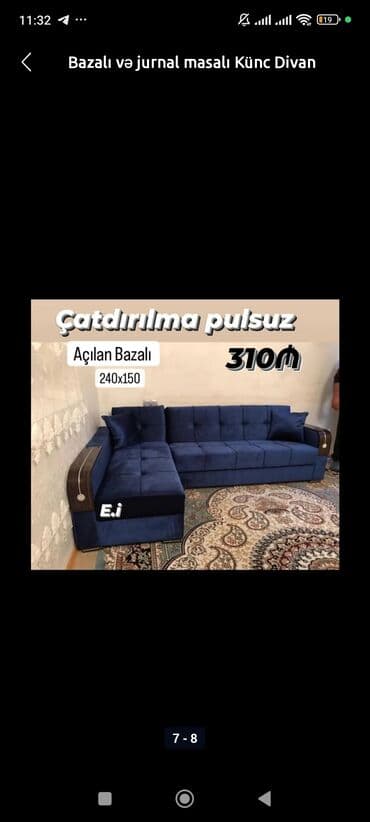 metbex divani: Künc divan, Yataq otağı üçün, Qonaq otağı üçün, Mətbəx üçün, Parça, Bazalı, Açılan, Kitab — 2