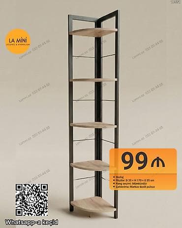 Rəflər, etajerkalar: Künc stelaj - Minimalist dizaynlı, metalkarkaslı künc stelaj - 5 — 1