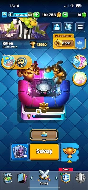 Clash Royale hesabı – güclü və hazır oyun profili 61 level 12550 kupa
