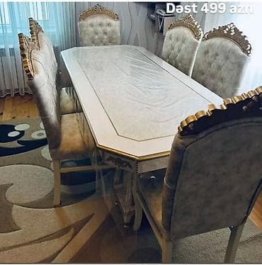 Qonaq otağı üçün, Yeni, Açılmayan, Dördbucaq masa, 6 stul