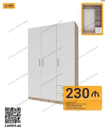 3 qapılı şkaf – La Mini - Ölçülər: D 47 x H 200 x U 120 sm - Rəng — 1