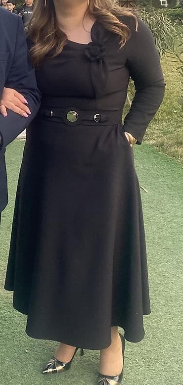 Qara rəngli zərif ziyafət/libas - Model: Uzun, A-kəsimli ətəkli — 2