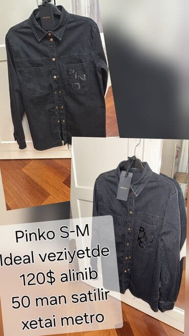 qadın koynekleri: Xetai metro Pinko markalı qara denim köynək. - Ölçü: S-M - Model — 1
