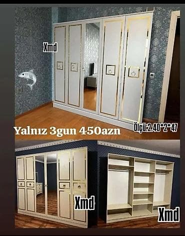 kreditle qapilar: Yeni, 6 qapı, Güzgülü, Digər rəng, Digər material, Açılan, Düz dolab — 1