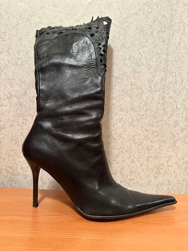 черные мужские сапоги: Сапоги, Размер: 38, цвет - Коричневый, Б/у — 1