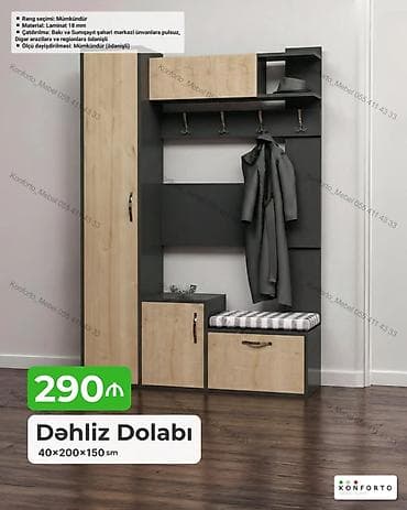 perla dolab: Dəhliz dolabı – 40×200×150 sm - Dizayn: İki rəngli (tünd boz + açıq — 1