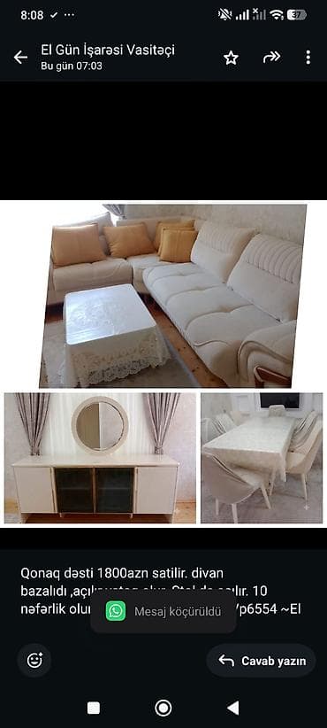Qonaq dəsti 1800azn satilir. divan bazalıdıaçılır yataq olur. Stol lalafo.az -da Qonaq dəsti 1800azn satilir. divan bazalıdıaçılır yataq olur. Stol
