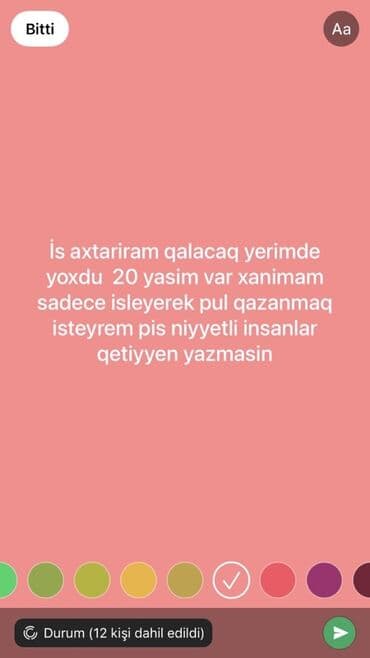 Xidmət: İş axtaran xanım – 20 yaş – Yalnız halal əmək ilə pul