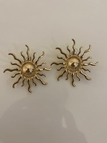 qızıl sirqa: Qızılı günəş formalı broşlar (2 ədəd) - Dizayn: Günəş motivi, ortası — 1