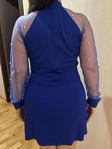 mini etek: Mavi rəngli qadın qısa don Ölçü M - Model: mini uzunluqda, qolu uzun - — 2