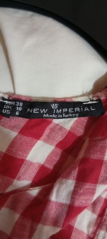 Qırmızı-ağ dama naxışlı maxi don - Model: Aşağı hissəsi volantlı, ön — 3