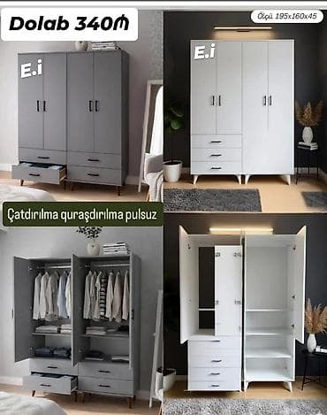 3 qapılı, Siyirməli, Boz, Açılan, Düz dolab
