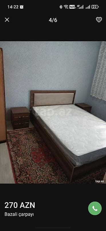 İkinəfərlik çarpayı, Bazalı, Matras ilə, Siyirməsiz — 2