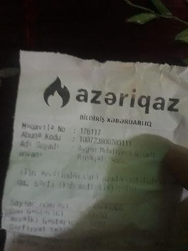 Turizm: Xidmət: “Azəriqaz” bildiriş kağızı (abonent məlumatları və borc — 3