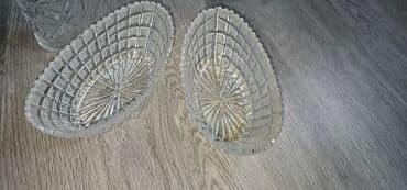 meyve qabı: Şüşə qab dəsti - Material: şəffaf kəsmə naxışlı şüşə - Dəst tərkibi — 2