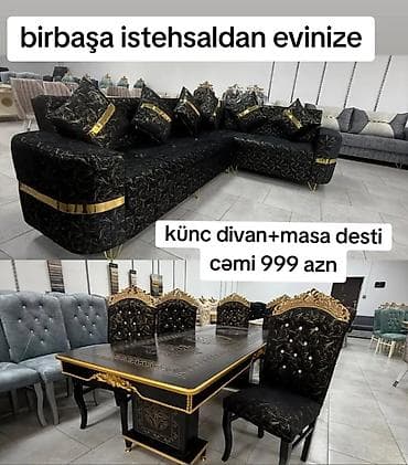Künc divan + masa dəsti - Birbaşa istehsaldan evinizə - Komplekt: L