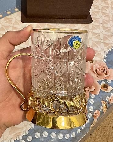 cay desti: Stəkanlar, rəng - Qızılı, Xrustal, 1 əd — 5