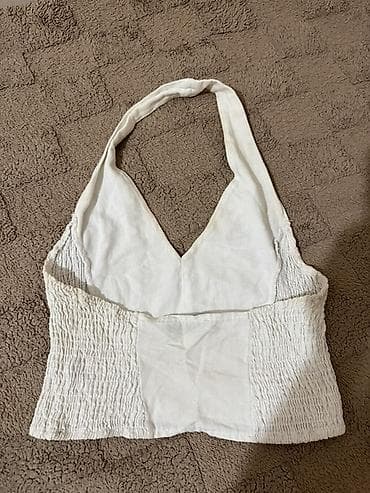 Ağ rəngli halter top - Model: V-yaxa, boyundan bağlanan/keçən halter — 2