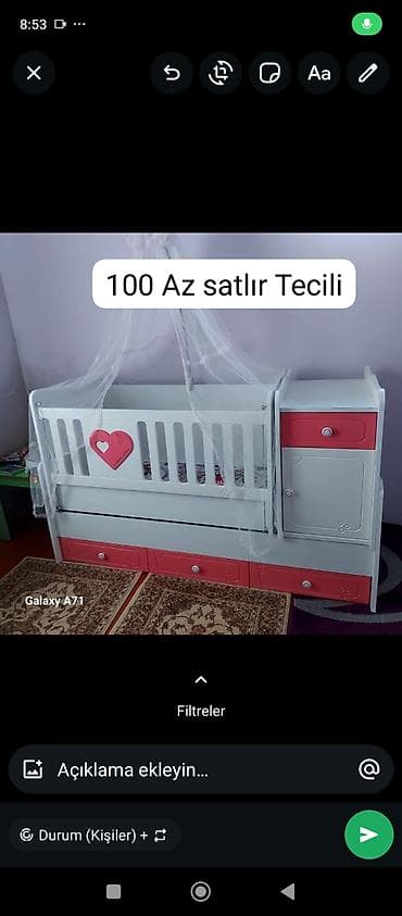 tül perdeler: Oğlan və qız üçün, Dördbucaq, Beşik, Dəstsiz, Matras ilə, Yellənmə mexanizmsiz — 1
